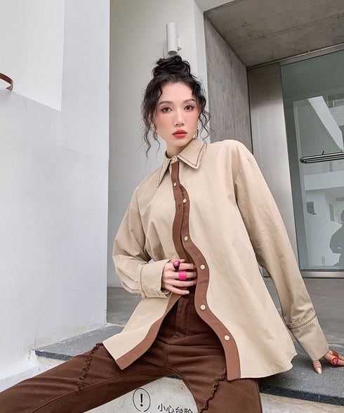Wave Line Contrast Shirt